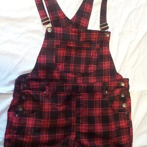 HT Denim Shortall Red Check Bib Shorts size XL